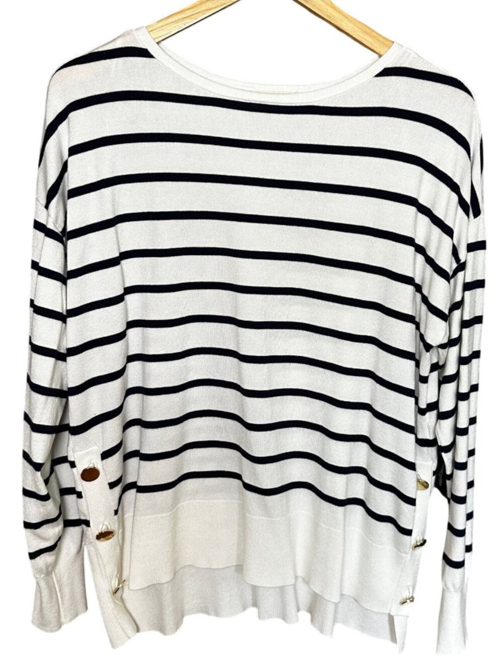 Marled Oversized Sweater Large White Navy Blue Nautical Stripe Fishermancore